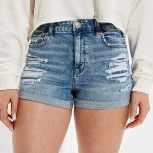 AMERICAN EAGLE Ne(x)t Level Stretch Hi-Rise Shortie Ripped Cuffed Jean Shorts 8